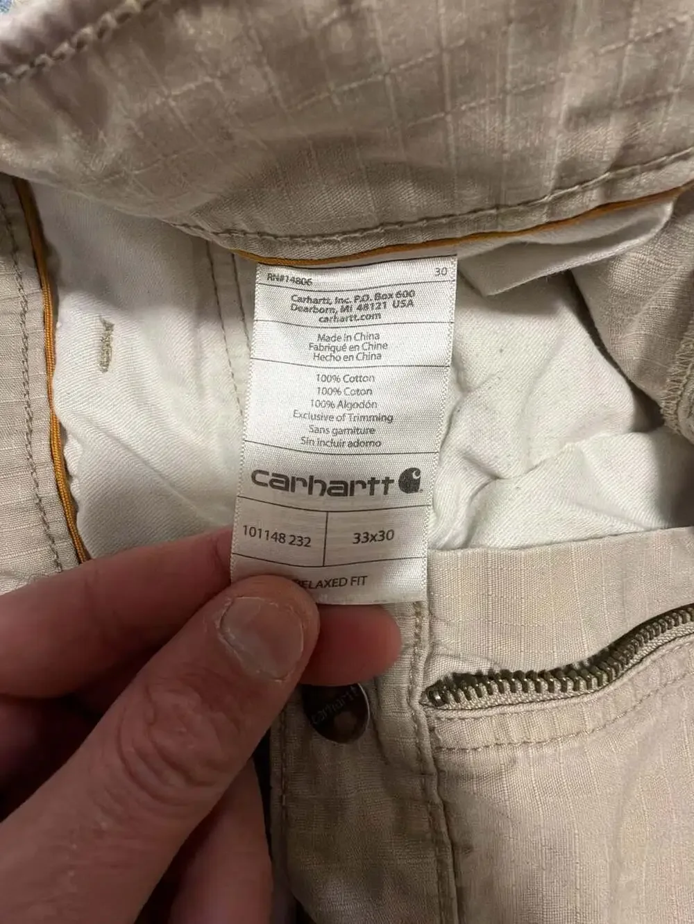 Carhartt Cargo Pants Size 33x30 Beige Relaxed Fit Ripstop Workwear